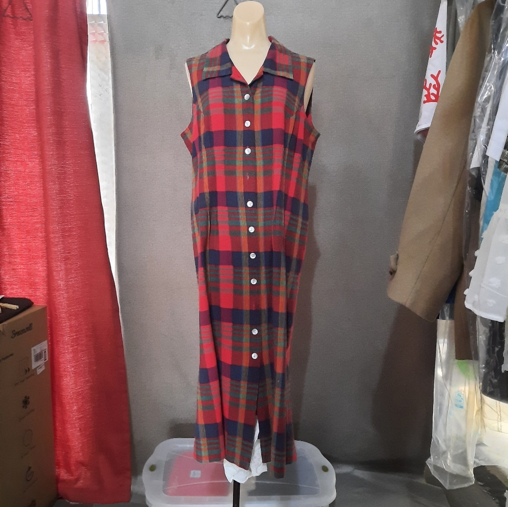Vintage Red Plaid Studio C Button Down Dress